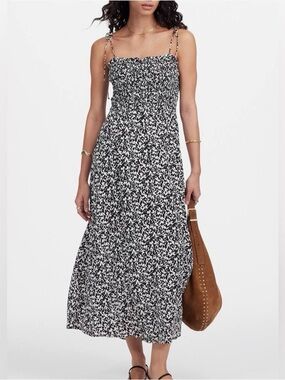 Madewell Smocked Black & White Printed maxi Dress